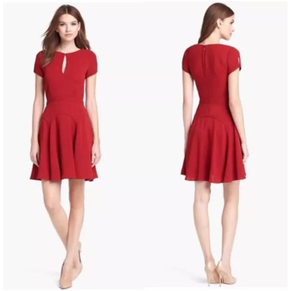 Diane von Furstenberg Raizel Fit & Flare Crepe Dress size 14 Red Office